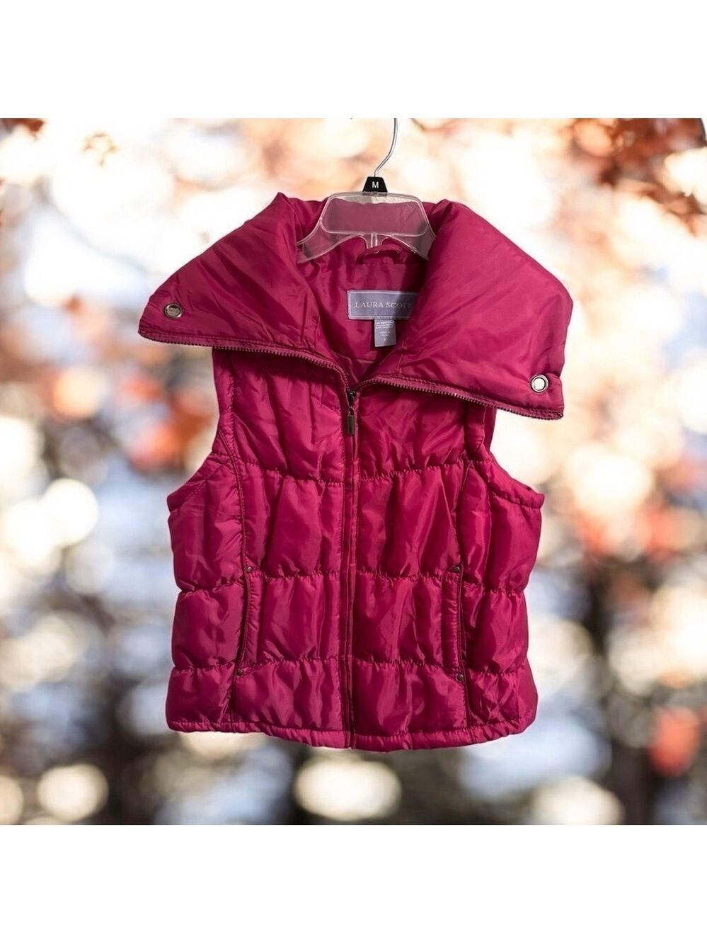 Laura Scott Fuchsia Pink Puffer Vest Turtleneck Zip Pockets Womens XL Barbiecore